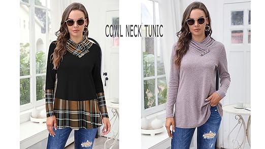 Cowl Neck Tunic Tops for Women Long Sleeve Maternity Flowy
